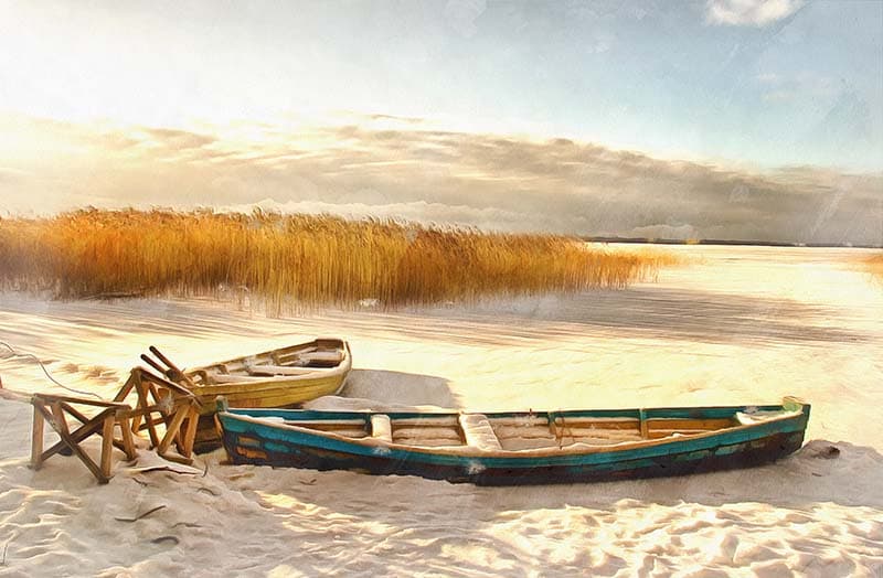 Drift and Dream Boat Landscape Wallpaper Mural pattern detail