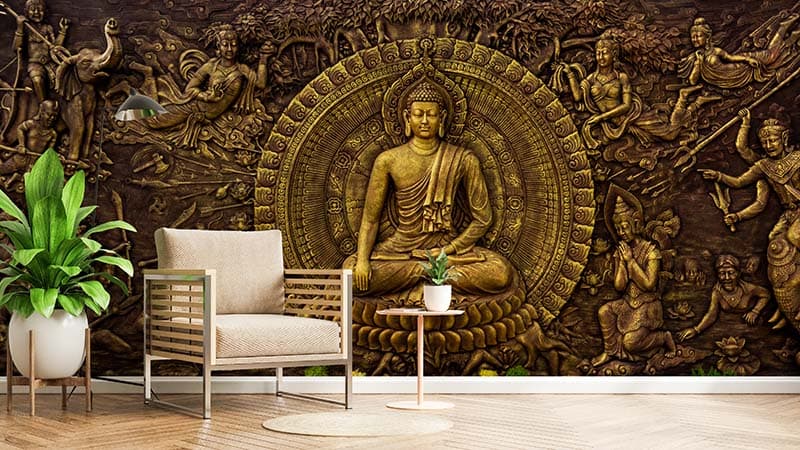 Buddha Ornamental Art Effect Wallpaper Mural shown in a room