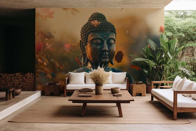 Siddhartha Serenity Wallpaper Mural shown in a room