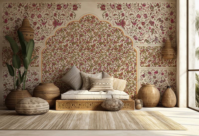 Pushp Dwaar, Blooming Meadows Wallpaper Mural, Customized shown in a room