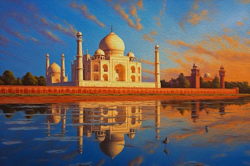 Acrylic Painting of Taj Mahal Wallpaper Mural pattern detail