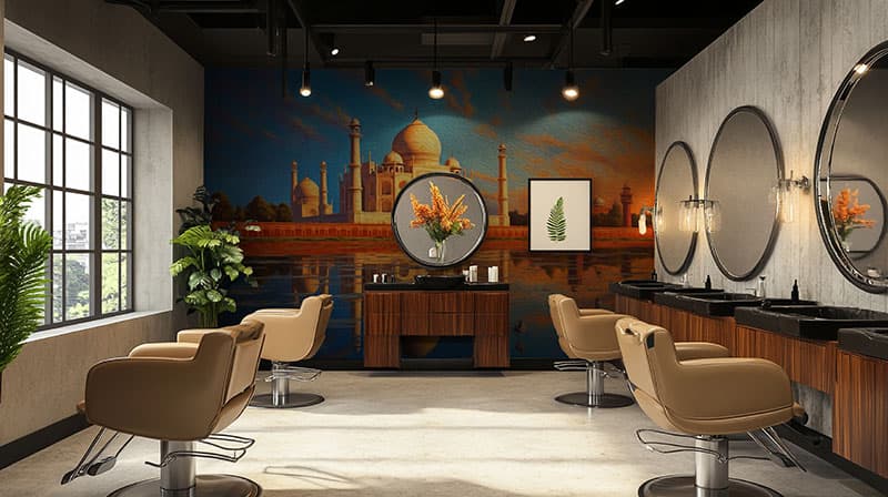 Acrylic Painting of Taj Mahal Wallpaper Mural shown in a room