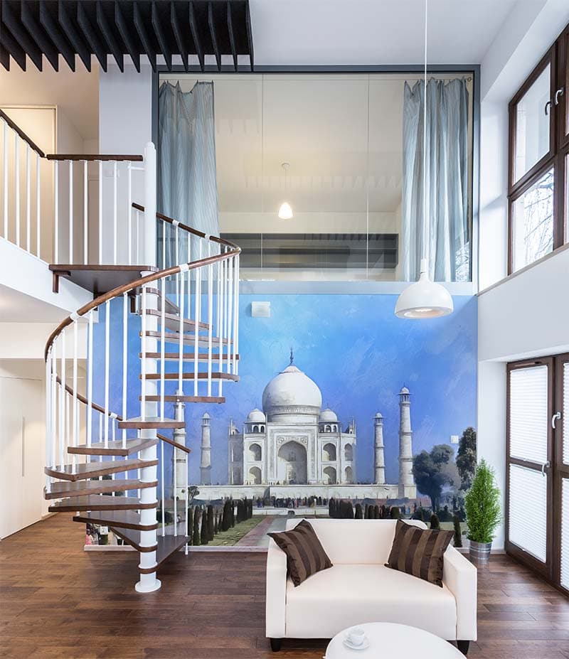 Colorful Taj Mahal Painting Wallpaper Mural shown in a room