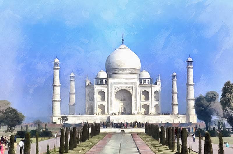 Colorful Taj Mahal Painting Wallpaper Mural pattern detail