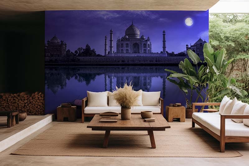Taj Mahal Agra in Full Moon Wallpaper Mural shown in a room