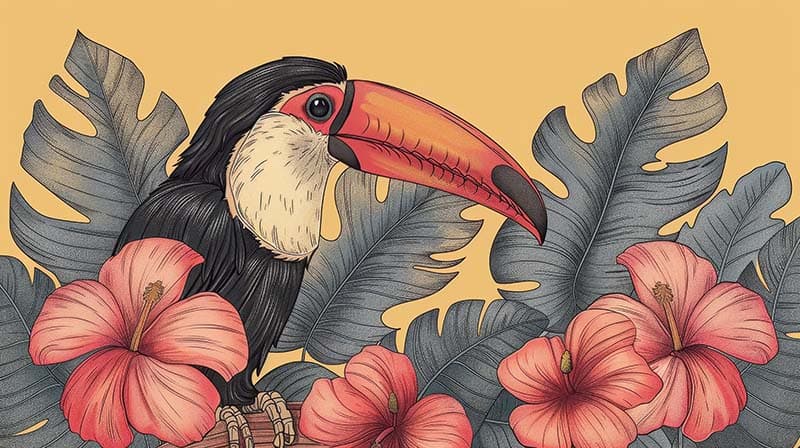 Elegant Toucan Wallpaper Mural pattern detail