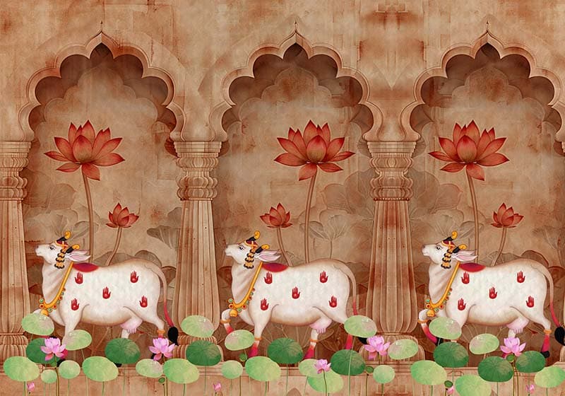 Gokul Pichwai Gatha Mural Wallpaper pattern detail