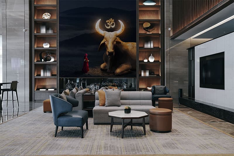 Kamadhenu Kripa, Divine Cow Wallpaper Mural shown in a room