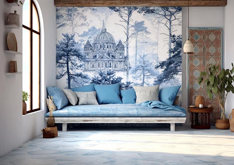 Bluvera, Majestic Blue Whisper Wallpaper Mural, Customized shown in a room