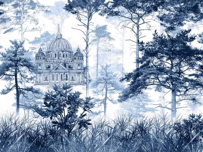 Bluvera, Majestic Blue Whisper Wallpaper Mural, Customized pattern detail