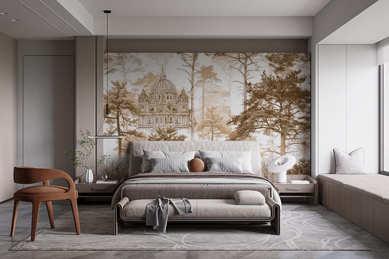 Majestic Brown Whisper Wallpaper Mural, Customized shown in a room