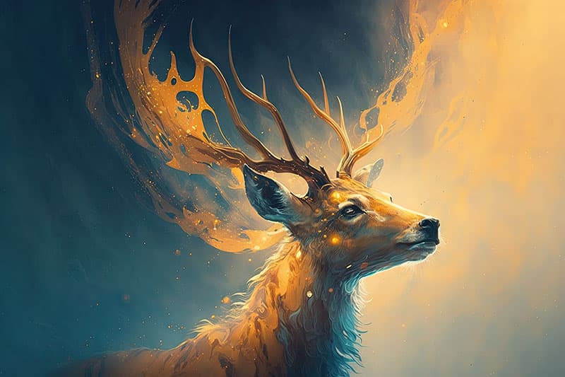 Luminous Stag, Golden Dear Art Wallpaper Mural pattern detail