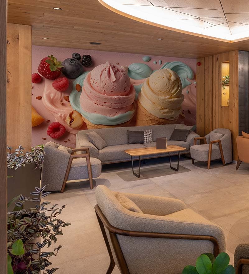 Realistic Effect Ice Cream Wallpaper Mural shown in a room