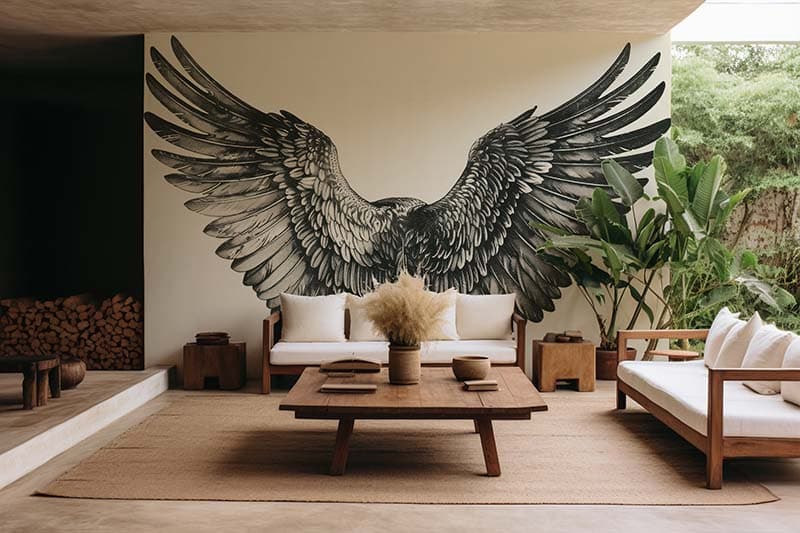 Angel Wings Drawing Wallpaper Mural shown in a room