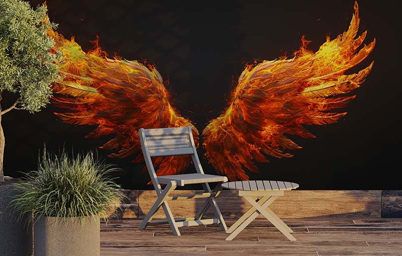 Fiery Wings of Light Wallpaper Mural shown in a room