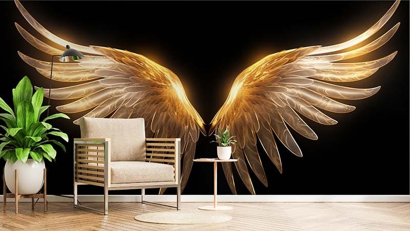 Luminous Ascend Angel Wings Wallpaper Mural shown in a room