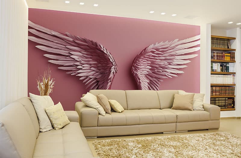 Pink Angel Wings Wallpaper Mural shown in a room