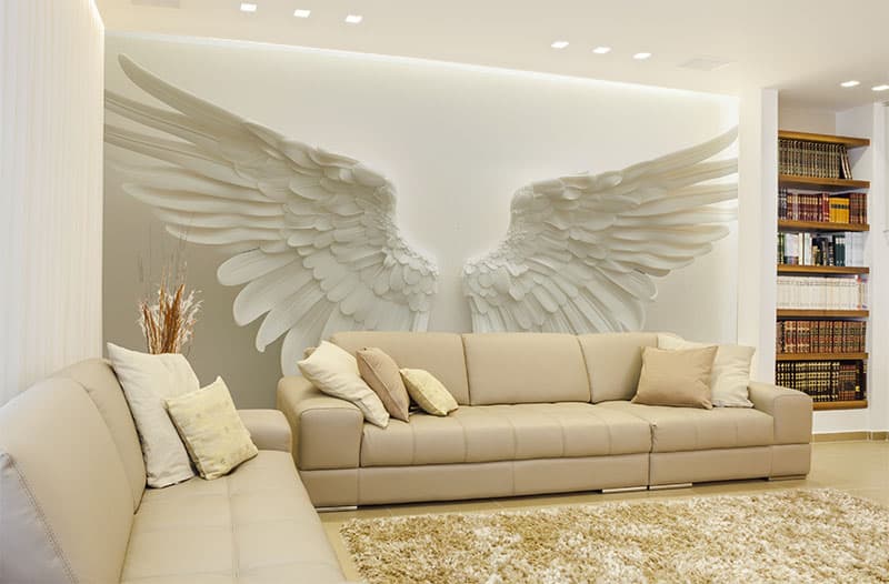 Whispers of Heaven Angel Wings Wallpaper Mural shown in a room