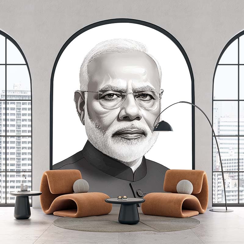 Narendra Modi Portrait Wallpaper for Wall shown in a room