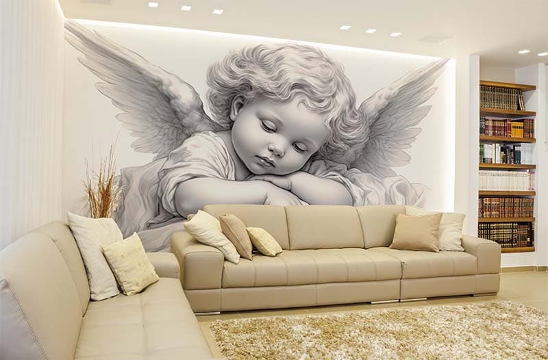 Angelina, Sleeping Cute Angel Wallpaper Mural shown in a room