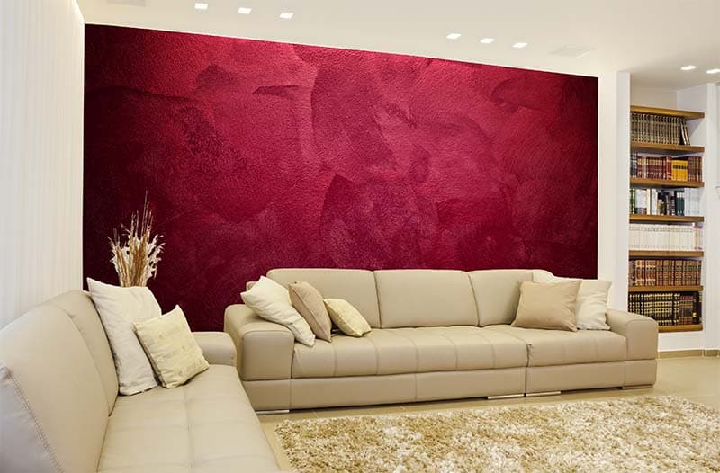Elegant Red Maroon Canvas Look Wallpaper Mural shown in a room