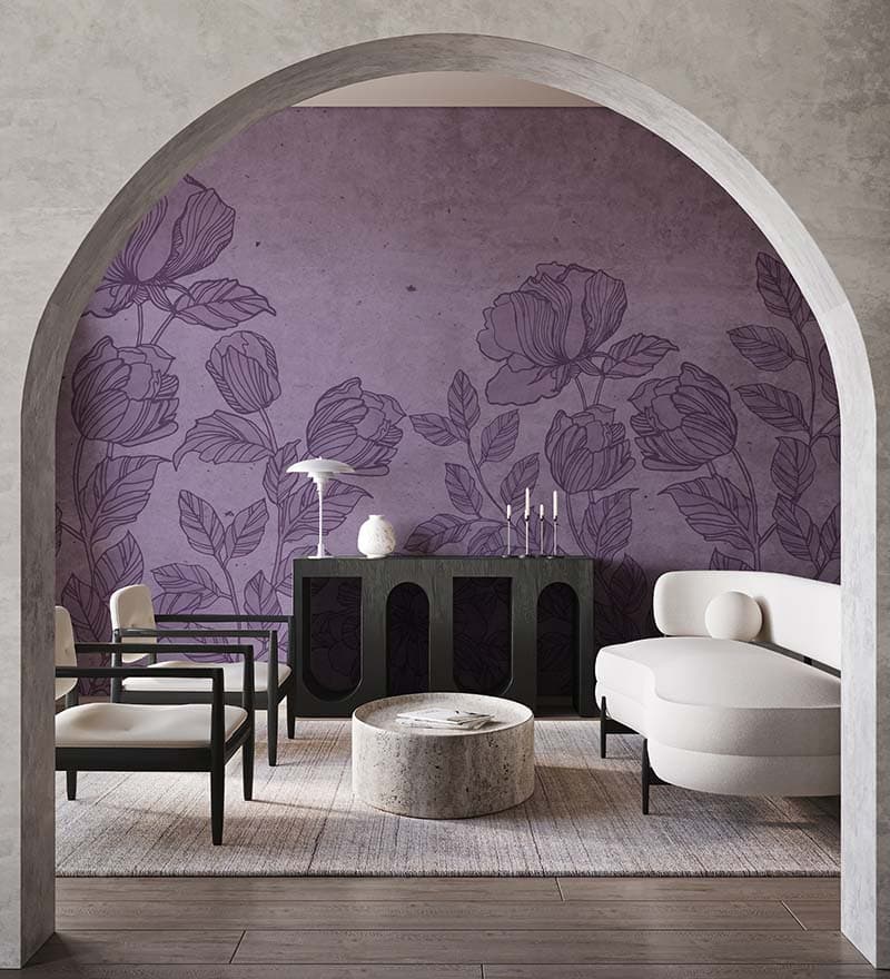Vintage Bloomscape Floral Wallpaper Mural, Customized shown in a room
