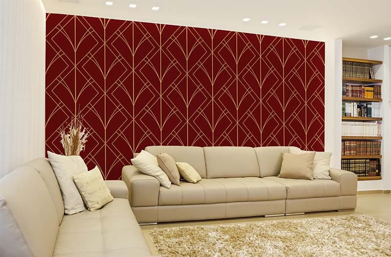 Maroon Ornamental Majesty Wallpaper Mural shown in a room