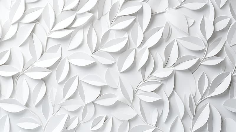 3D Serene White Geometric Leaves Wallpaper Mural pattern detail