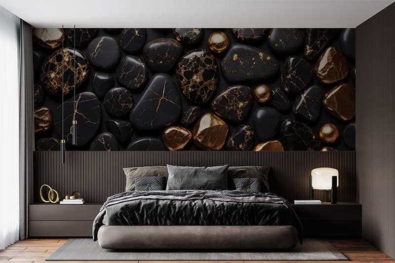 Black Gold Stone Texture Wallpaper Mural shown in a room