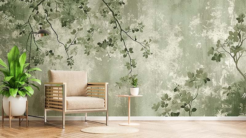 Grunge Tree Leaves Texture Wallpaper Mural shown in a room