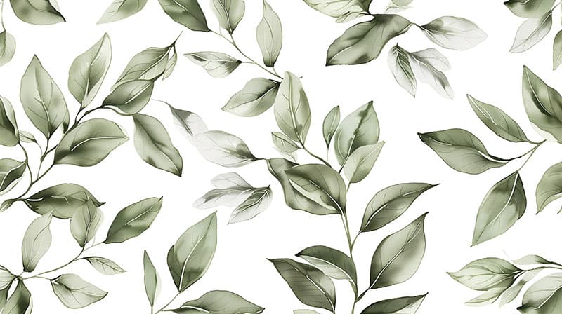 Pastel Watercolor Green Leaves Wallpaper pattern detail