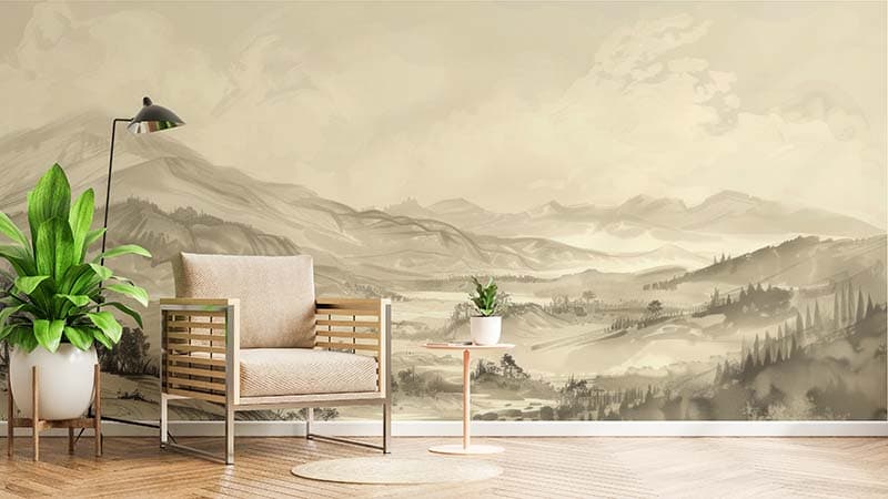 Pleasant Modern Landscape Wallpaper shown in a room