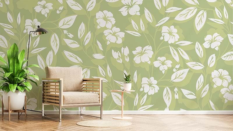 Aesthetic Pista Green Flowers Wallpaper Mural shown in a room
