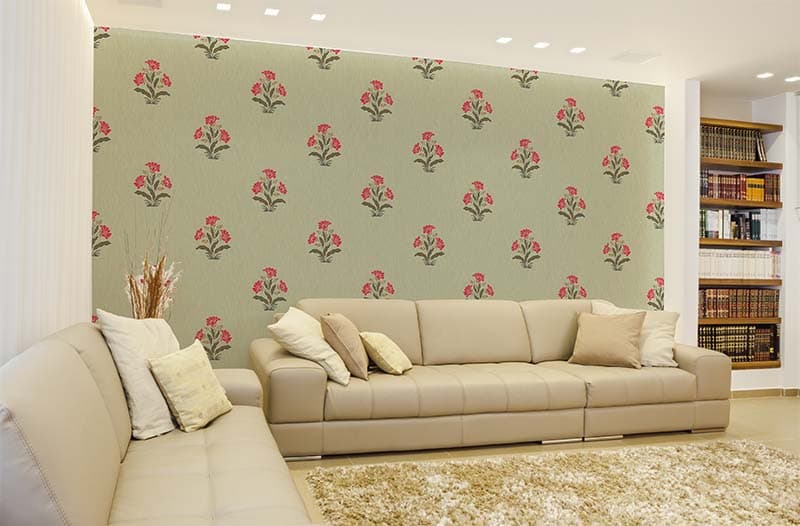 Beautiful Pista Floral Motifs Wallpaper Mural shown in a room