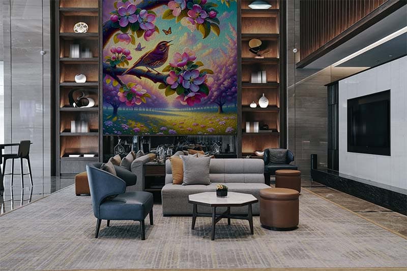 Gouraiya, Celestial Birdsong Wallpaper Mural shown in a room