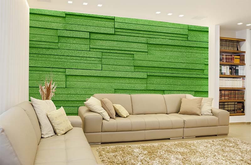 Green Stone Walls Effect Wallpaper Mural shown in a room
