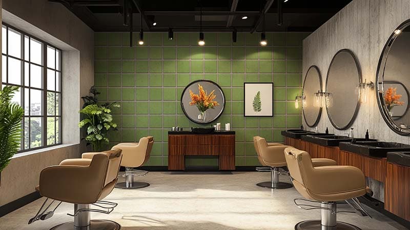 Pistachio Green Wall Tiles Wallpaper Mural shown in a room