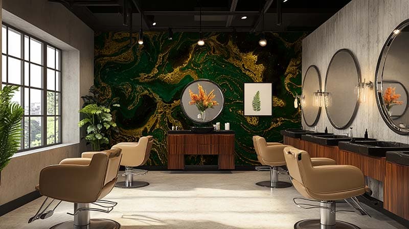 Emerald Gold Marble Serenity Wallpaper Mural shown in a room