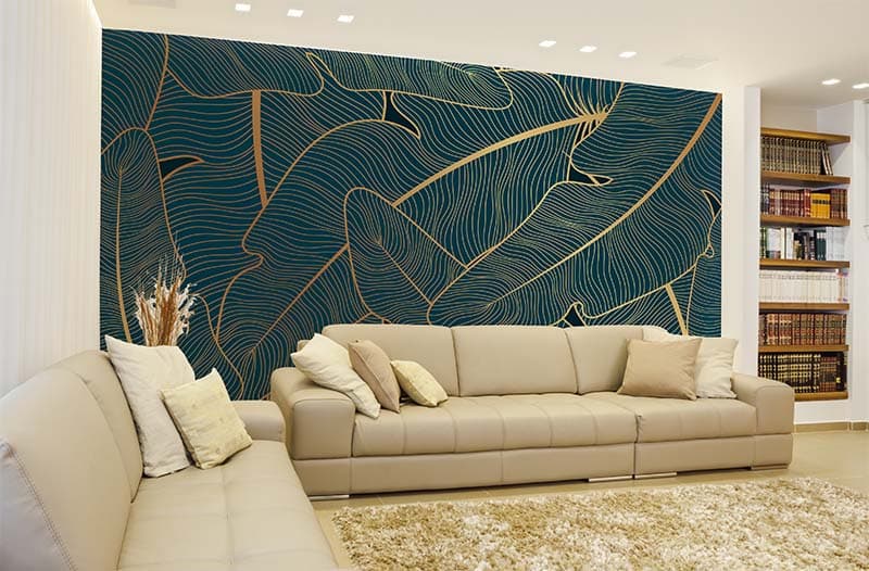 Rekhta, Golden Leaf Dreamscape Wallpaper Mural shown in a room