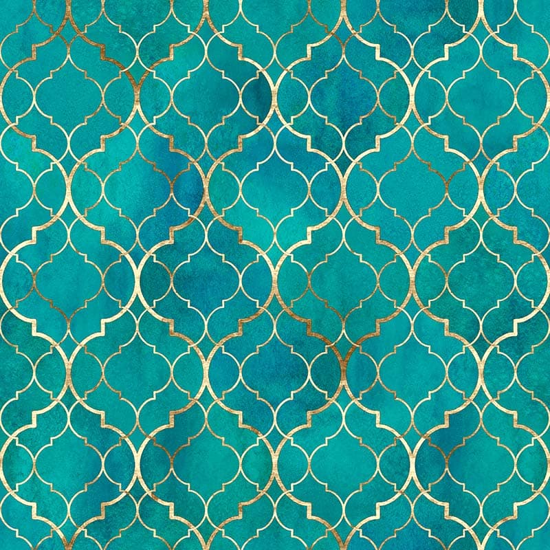 Teal Gold Moroccan Design Wallpaper Mural pattern detail