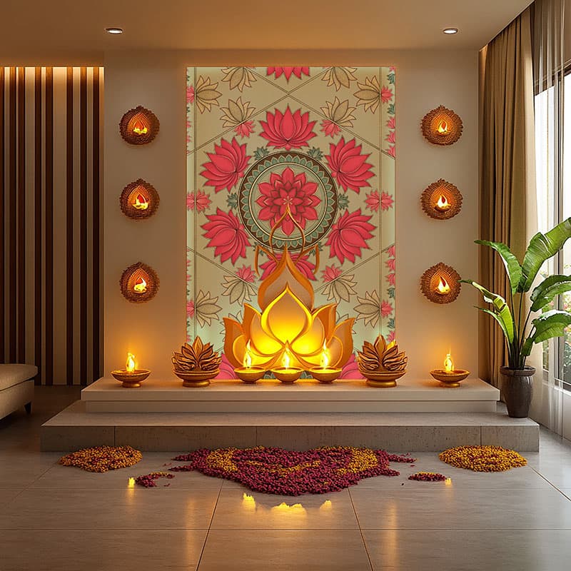 Dipalika, Serene Lotus Bloom Wallpaper Mural, Customized shown in a room
