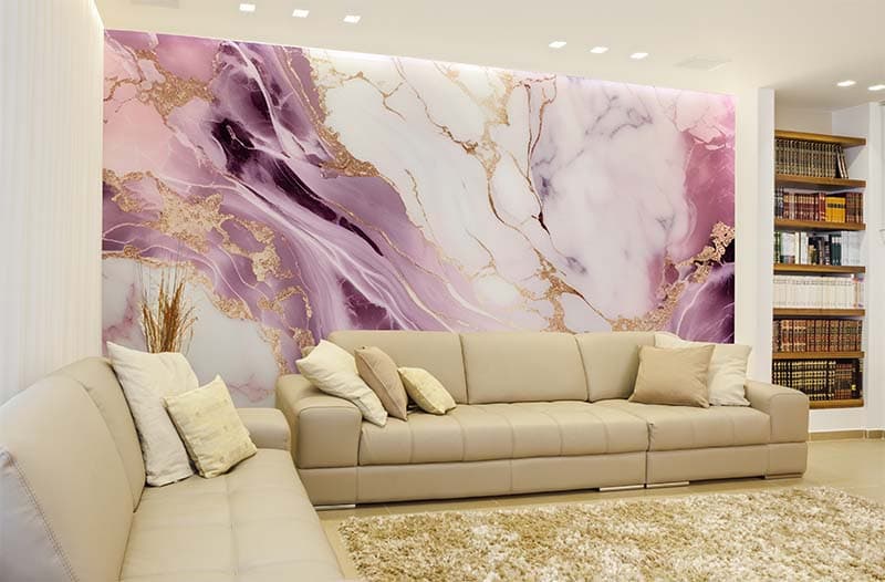 Luxury Purple Gold Splashes Wallpaper Mural shown in a room