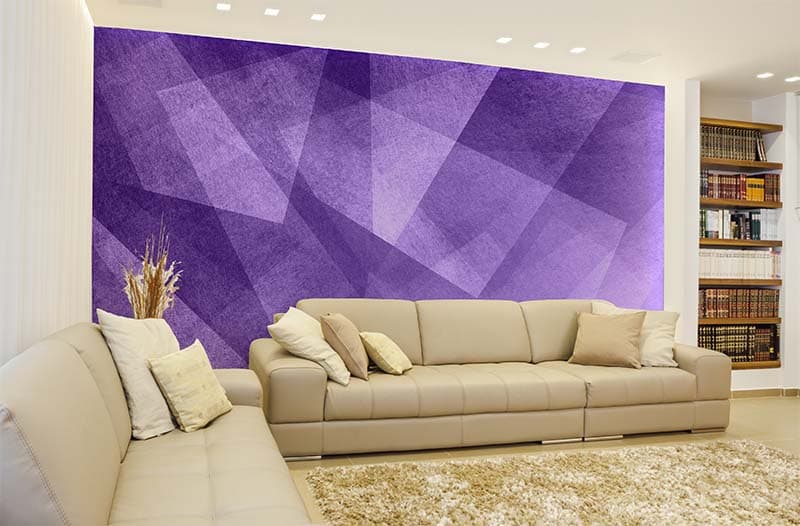 Modern Purple Abstract Shapes Wallpaper Mural shown in a room