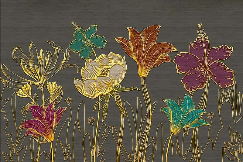 3D Floral Gold Elegance Wallpaper Mural pattern detail
