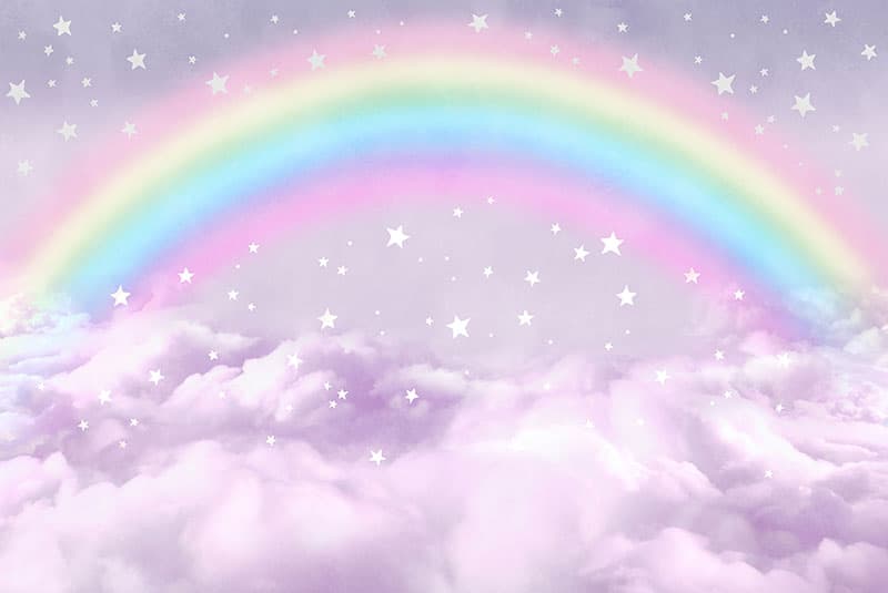 Colorful Pastel Rainbow and Clouds Wallpaper pattern detail