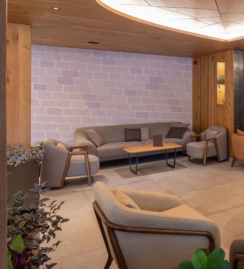 Soft Pastel Brick Wall Mural Wallpaper shown in a room