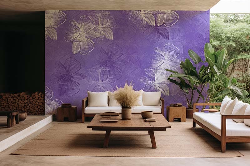 Soft Purple White Flowers Wallpaper Mural shown in a room