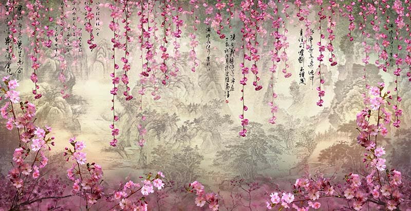 Beautiful Hanging Sakura Vines Wallpaper Mural pattern detail