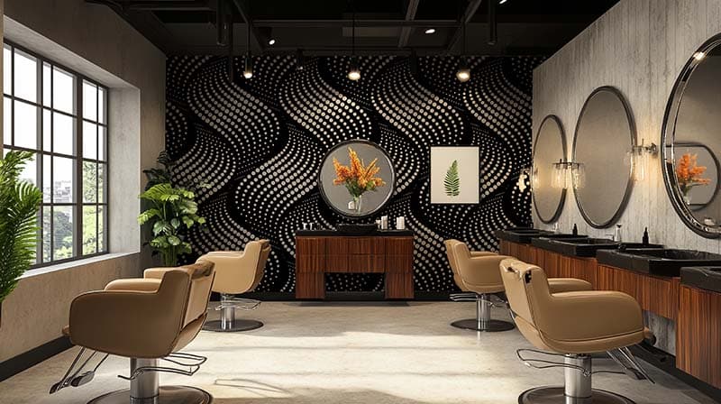 Monochrome Geometric Mural Wallpaper shown in a room