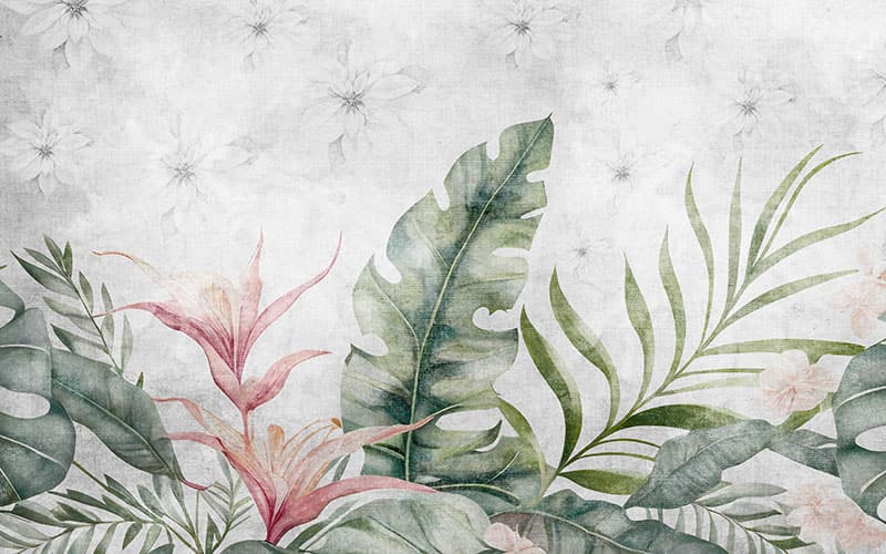 Leafy Grayscape Wallpaper Mural pattern detail